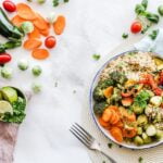 A bowl of vegetables and rice, providing a healthy meal option for seniors looking to improve their longevity and overall health with proper diet advice.