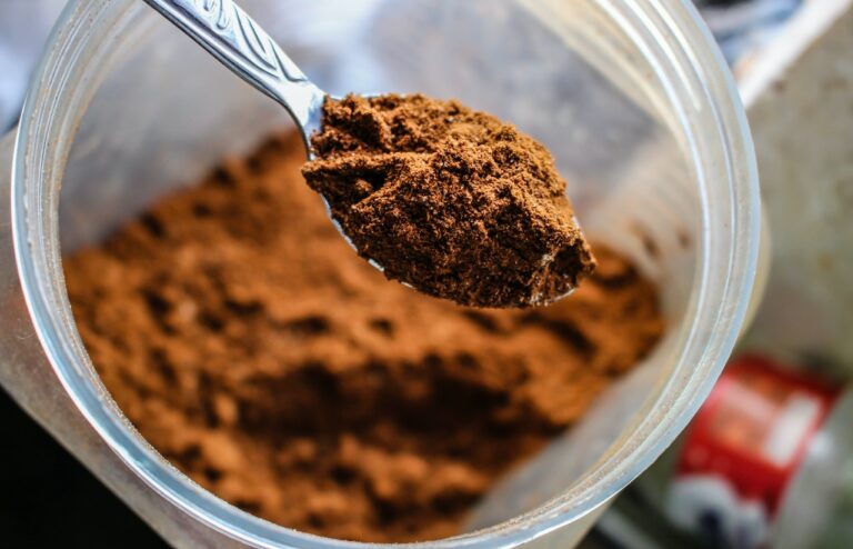 A spoonful of brown powder packed with a powerful blend of longevity and wellness tips, specifically designed to provide anti-aging benefits.